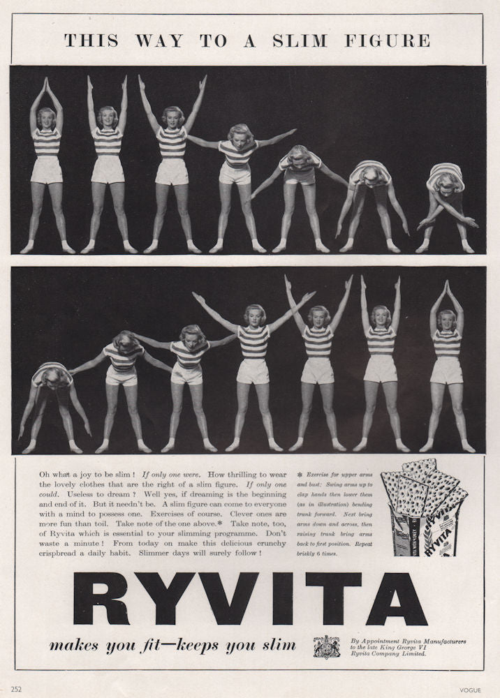 Ryvita makes you fit keeps you slim. This way to a slim figure. Food advert 1955